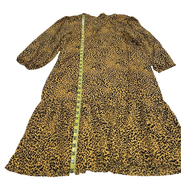NANETTE LEPORE Drop Waist Pleated Hem Cheetah Print Dress In Black Gold Sz 12 - Picture 8 of 14